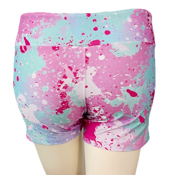 Upper Just Fitness Shorts 3” Women M Multicolor Paint Splash UNIQUE Art To Wear - Picture 3 of 8